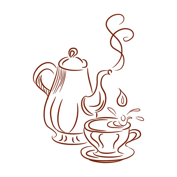 Çaydanlık ve bardak kroki — Stok Vektör