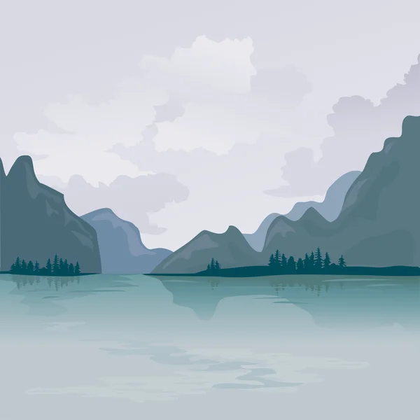 Lago en las montañas, reflejo — Vector de stock