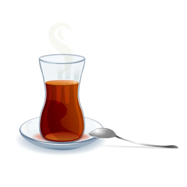 Té tradicional turco con una cuchara — Vector de stock