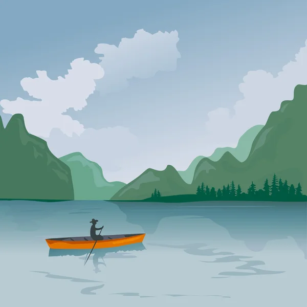 在一个高山湖泊划皮艇 免版税图库插图