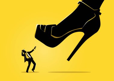 An illustration of a woman shoe stepping on businessman concept clipart