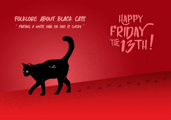 Ілюстрація Чорної Кішки Йде Слідами Червоному Тлі — стоковий вектор
