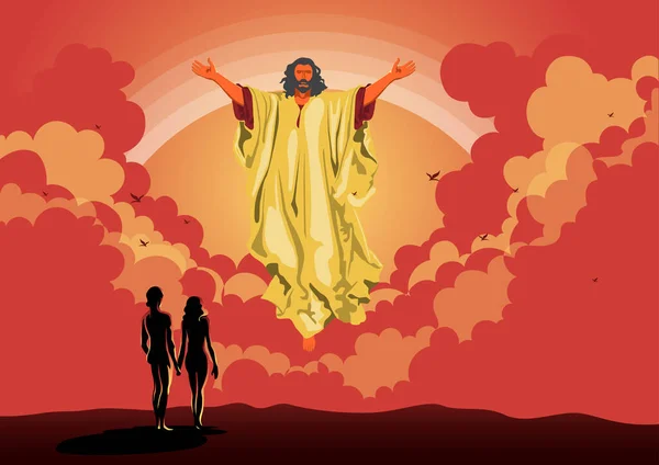 Une Illustration Dieu Bénit Adam Eve Série Biblique — Image vectorielle