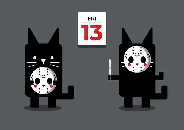 13日 に仮面をつけた可愛い黒猫のイラスト — ストックベクタ