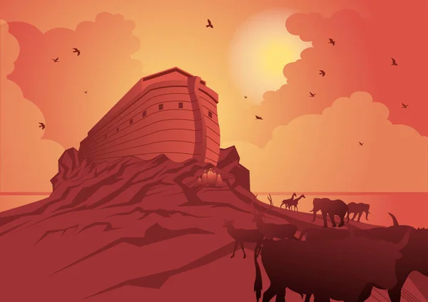 Nuh 'un Gemisi ve büyük selden sonraki geminin bir tasviri. İncil serisi