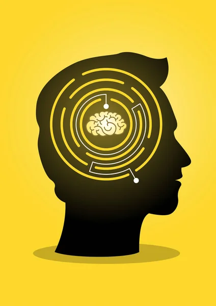 Illustration Eines Riesigen Kopfes Mit Labyrinthlabyrinth Und Gehirn Vektorillustration — Stockvektor