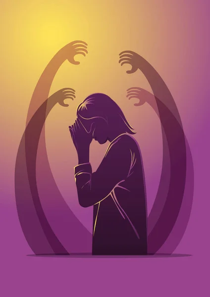 Suçluluk duygusuyla çevrili mutsuz genç bir kadının çizimi.