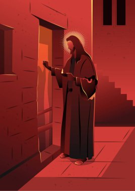 İsa 'nın kapıya vuruşunun bir çizimi. İncil serisi