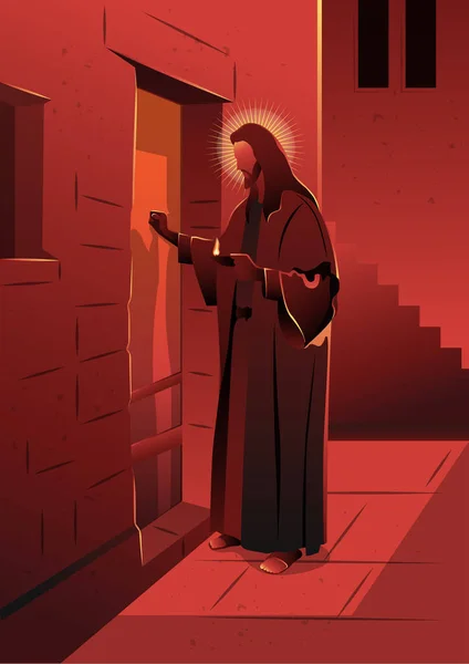 Illustration Jésus Frappant Porte Série Biblique — Image vectorielle