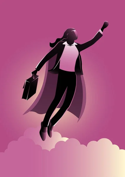 Uma Ilustração Mulher Negócios Herói Com Super Poder Voando — Vetor de Stock