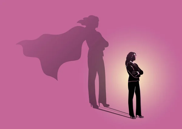 Une Illustration Une Femme Affaires Debout Avec Une Ombre Super — Image vectorielle