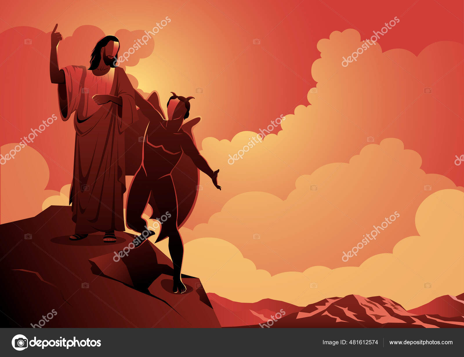 Satan Tempts Jesus Mountain Biblical Series Vector Image Stock Vector