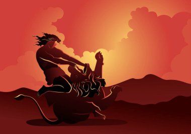 Samson, İncil 'deki aslanlarla savaşıyor.