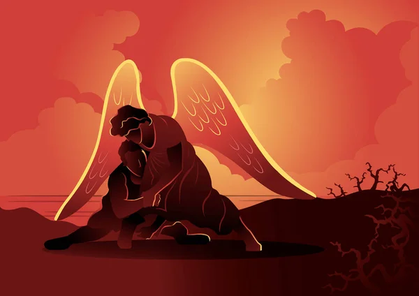 Jacob, Melek 'le güreşiyor. İncil serisi Vektör resmi