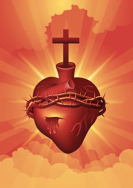 Иллюстрация Представления Католической Религии Иисуса Христа Священное Сердце Библейская Серия — стоковый вектор