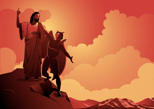 Сатана Спокушає Ісуса Гірському Векторному Зображенні Біблійних Серій Стокова Ілюстрація