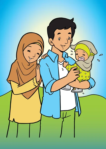 Mutlu Endonezya Müslüman aile — Stok Vektör