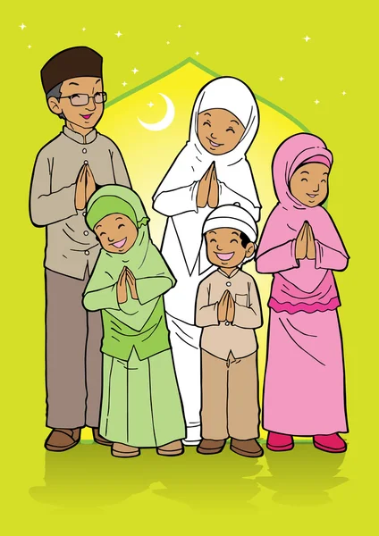 Saluti della famiglia musulmana indonesiana — Vettoriale Stock