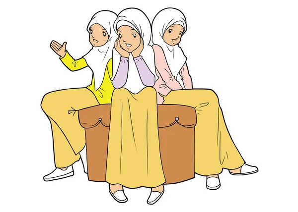 Grupp unga muslimska kvinnor — Stock vektor