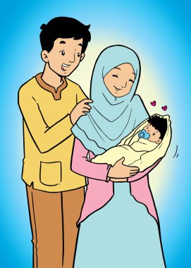 Endonezya Müslüman aile ve bebek