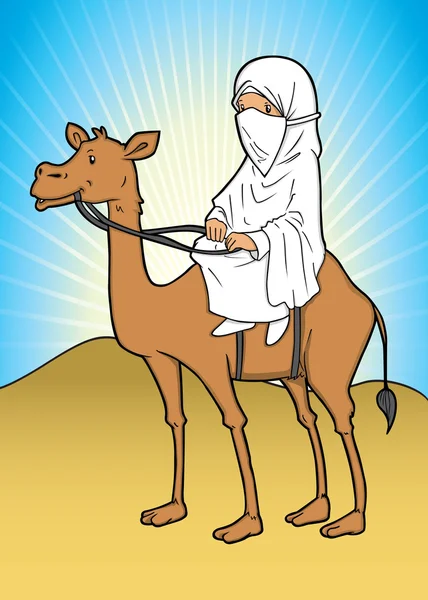 Muslimsk kvinne rir på en kamel – stockvektor