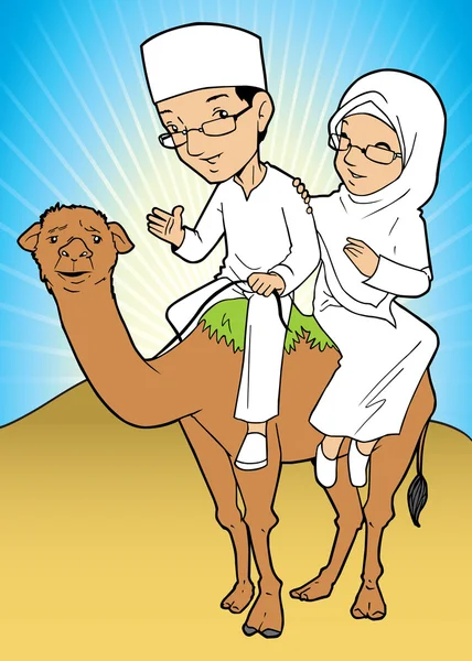Aziatische moslim paar en kameel — Stockvector