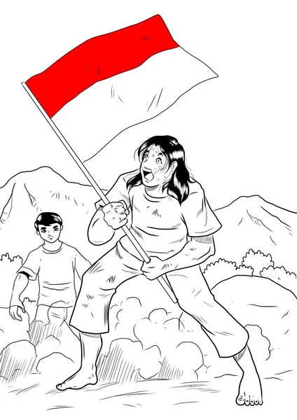 Endonezya ülke bayrağı adamla — Stok fotoğraf