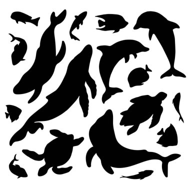 Sualtı deniz siluetleri. Düz Çizim