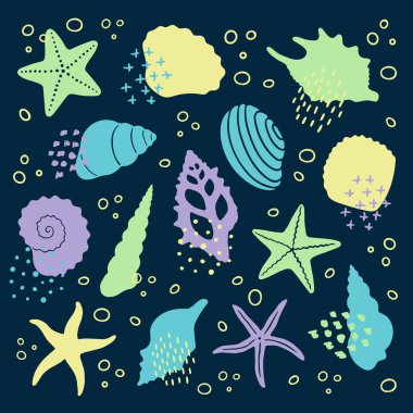 Sualtı deniz siluetleri. Düz Çizim