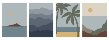 Soyut arkaplan manzaraları ayarlandı. Yazdırma için poster koleksiyonu