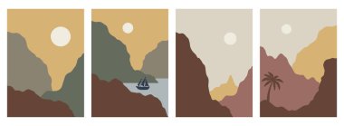 Soyut arkaplan manzaraları ayarlandı. Yazdırma için poster koleksiyonu