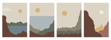 Soyut arkaplan manzaraları ayarlandı. Yazdırma için poster koleksiyonu