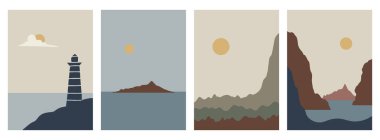 Soyut arkaplan manzaraları ayarlandı. Yazdırma için poster koleksiyonu