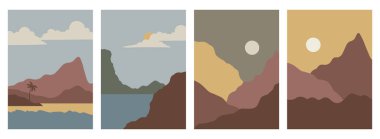 Soyut arkaplan manzaraları ayarlandı. Yazdırma için poster koleksiyonu