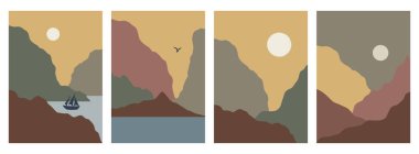 Soyut arkaplan manzaraları ayarlandı. Yazdırma için poster koleksiyonu