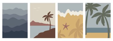 Soyut arkaplan manzaraları ayarlandı. Yazdırma için poster koleksiyonu