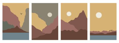 Soyut arkaplan manzaraları ayarlandı. Yazdırma için poster koleksiyonu