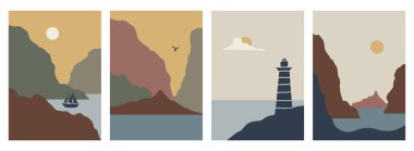 Soyut arkaplan manzaraları ayarlandı. Yazdırma için poster koleksiyonu