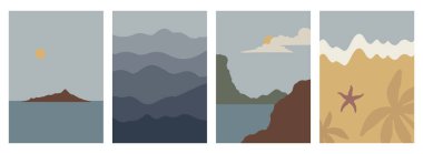 Soyut arkaplan manzaraları ayarlandı. Yazdırma için poster koleksiyonu