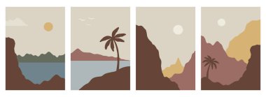 Soyut arkaplan manzaraları ayarlandı. Yazdırma için poster koleksiyonu