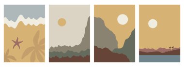 Soyut arkaplan manzaraları ayarlandı. Yazdırma için poster koleksiyonu