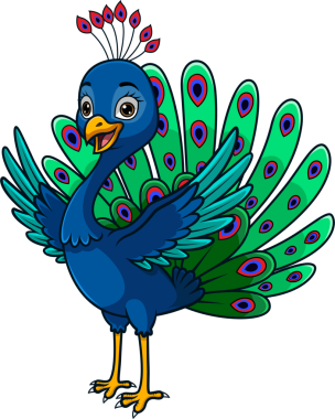 Canlı Tüylü Mutlu Karikatür Tavuskuşu