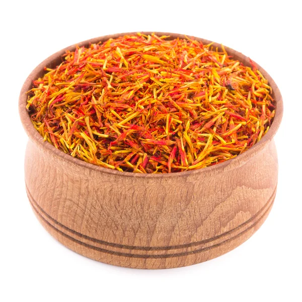 Ahşap bir kabın içinde safran baharat