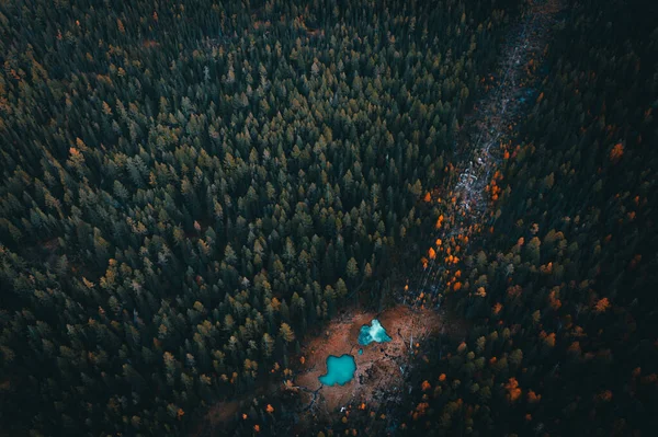 Aerial photo of geyser lake in Aktash village in Altai, Russia — Stock Photo, Image