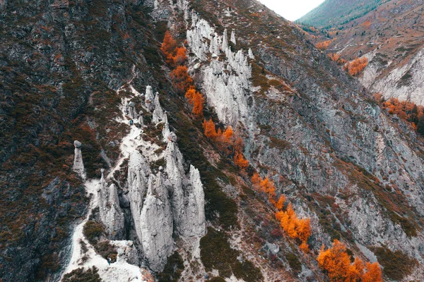 Αεροφωτογραφία μοναδικών πετρωμάτων Πέτρινα μανιτάρια στα βουνά Αλτάι, Σιβηρία, Ρωσία — Φωτογραφία Αρχείου