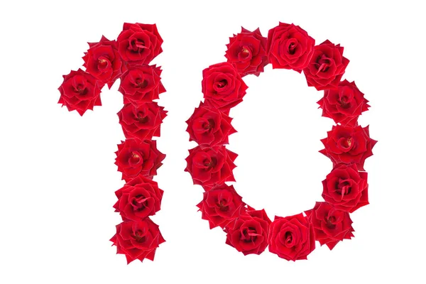 Numerale Fatto Rose Rosse Uno Sfondo Bianco Isolato Rose Rosse — Foto Stock