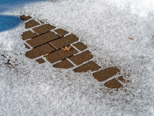 Sunlighted Paving Slabs Covered Snow — Stock Photo, Image