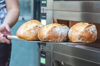 Pastanenin masasında ekmek var. Küçük endüstri ve sağlıklı gıda kavramı.