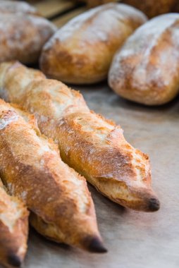 Pastanenin masasında ekmek var. Küçük endüstri ve sağlıklı gıda kavramı.