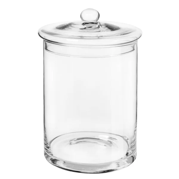 Barattolo di vetro aperto vuoto per cereali o zucchero o altri prodotti sfusi o conserve. Isolato su sfondo bianco — Foto Stock